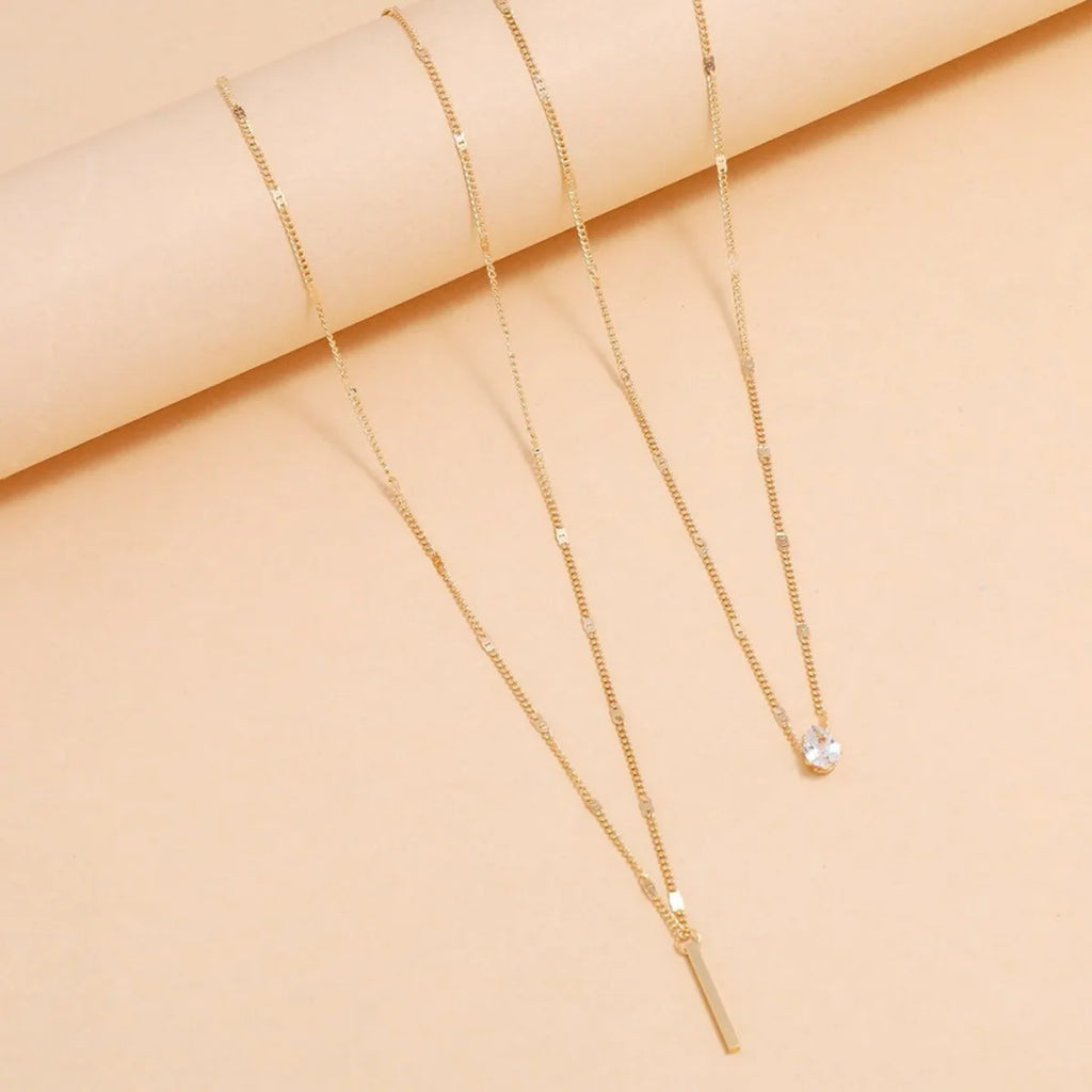 Multi-layer Five-pointed Star Heart Shape Water Drop Pendant Chain Necklace Alloy Material Glass Collarbone Chain Sexy Women's