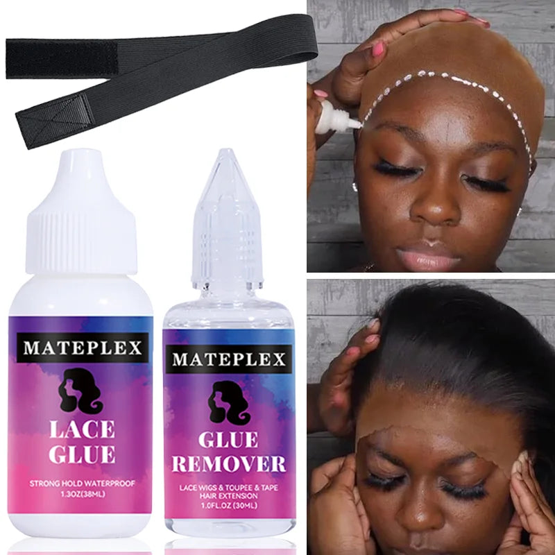 Wig Glue Waterproof Lace Glue Strong Hold Wig Adhesive for Toupee Frontal Professional Glue for Lace Front Wigs+Adhesive Remover