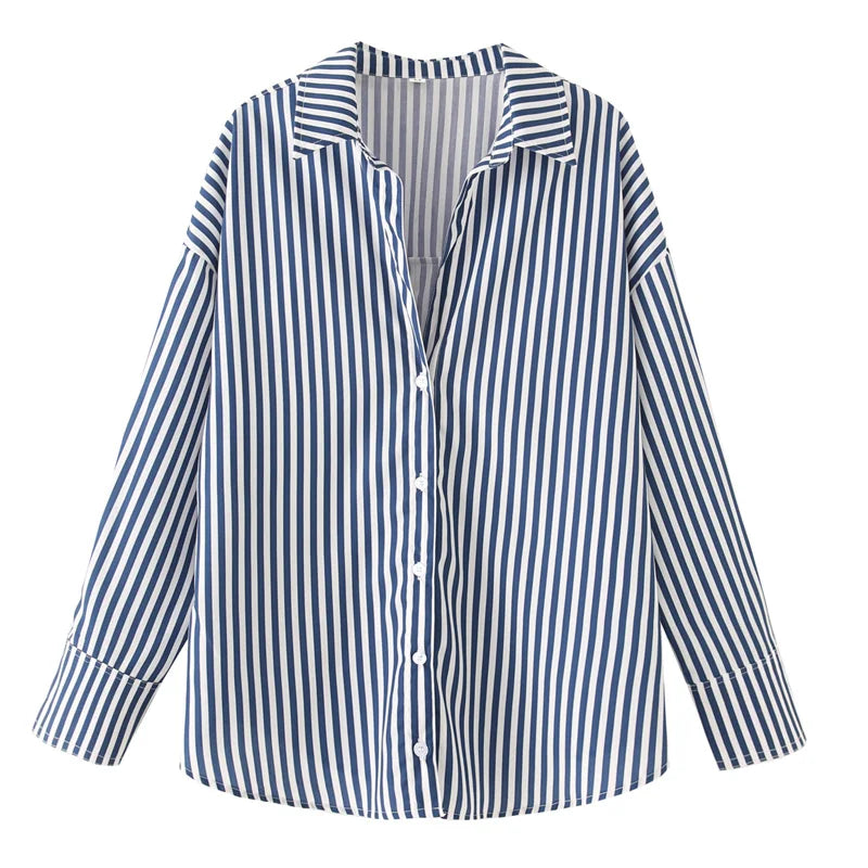 HXAO 2025 Shirts Blouses New Long Striped Shirt Women Long Sleeve Casual Shirts Large Tops Summer Plain Button Up Shirts 088
