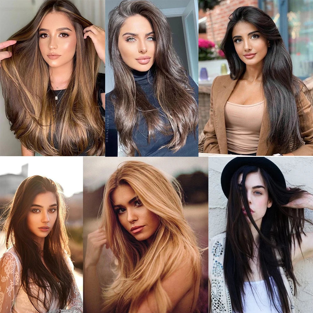 LANSA 7Clips Long Straight Synthetic Clip On Hair Extensions Cheveux Clip Naturel High Temperature Fiber Black Brown Hairpiece
