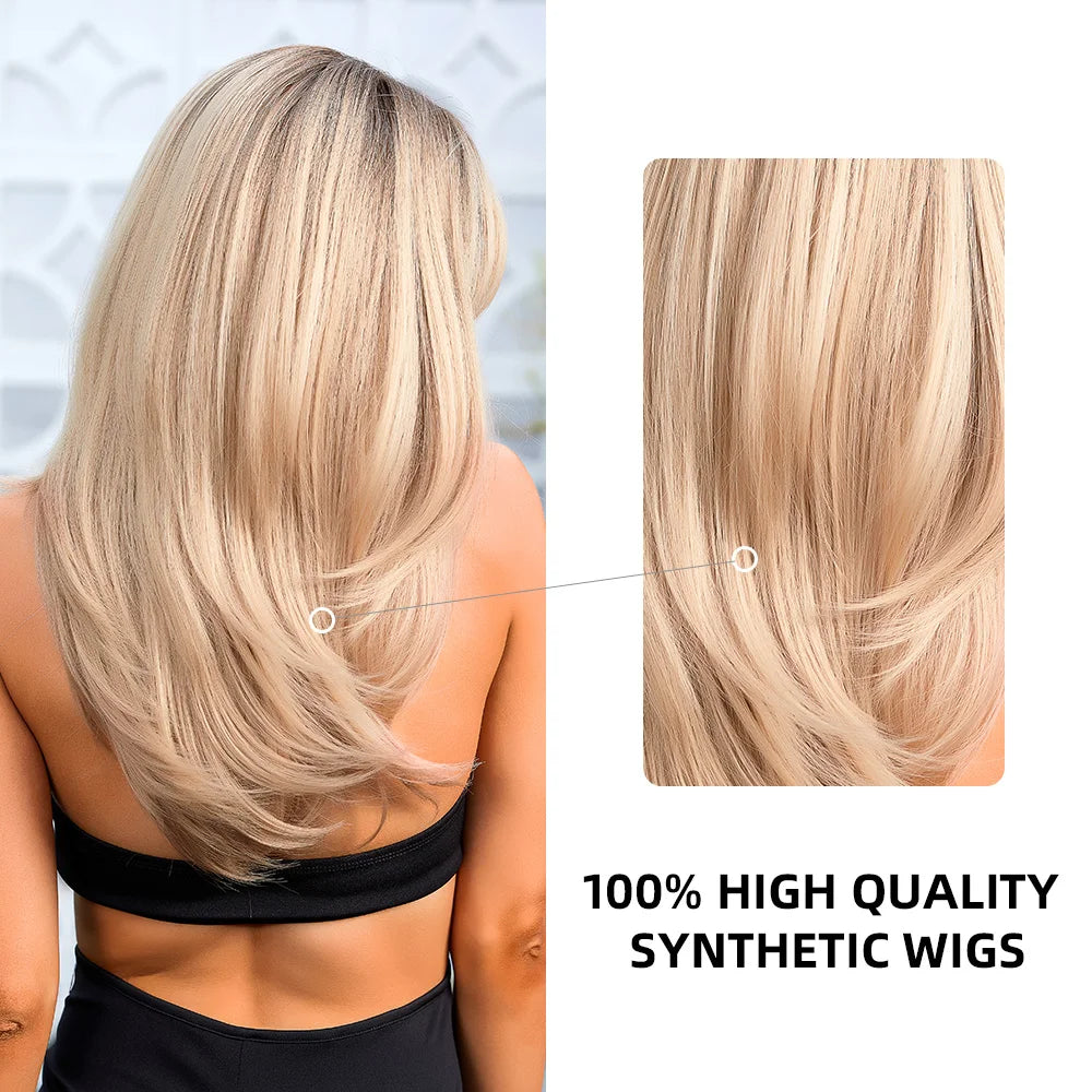 Element Synthetic Fiber Wigs for Women Long Straight Wavy Brown Blonde Wig with Bangs Heat Resistant Fashion Natural Daily Party