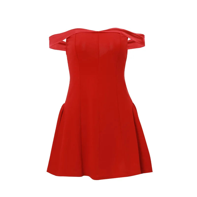 Candyhot Solid Off Shoulder Backless Sleeveless Zipper Mini Dresses Elegant Fashion Bodycon Dress Fall Evening Party Vestidos