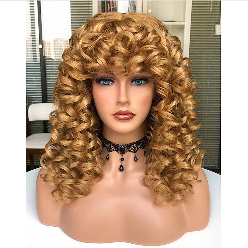 HAIRJOY Long Curly Wavy Blonde Wigs for Women  Cosplay Synthetic  Wig Heat Resistant Fiber Replacement Wig Halloween Party Wigs