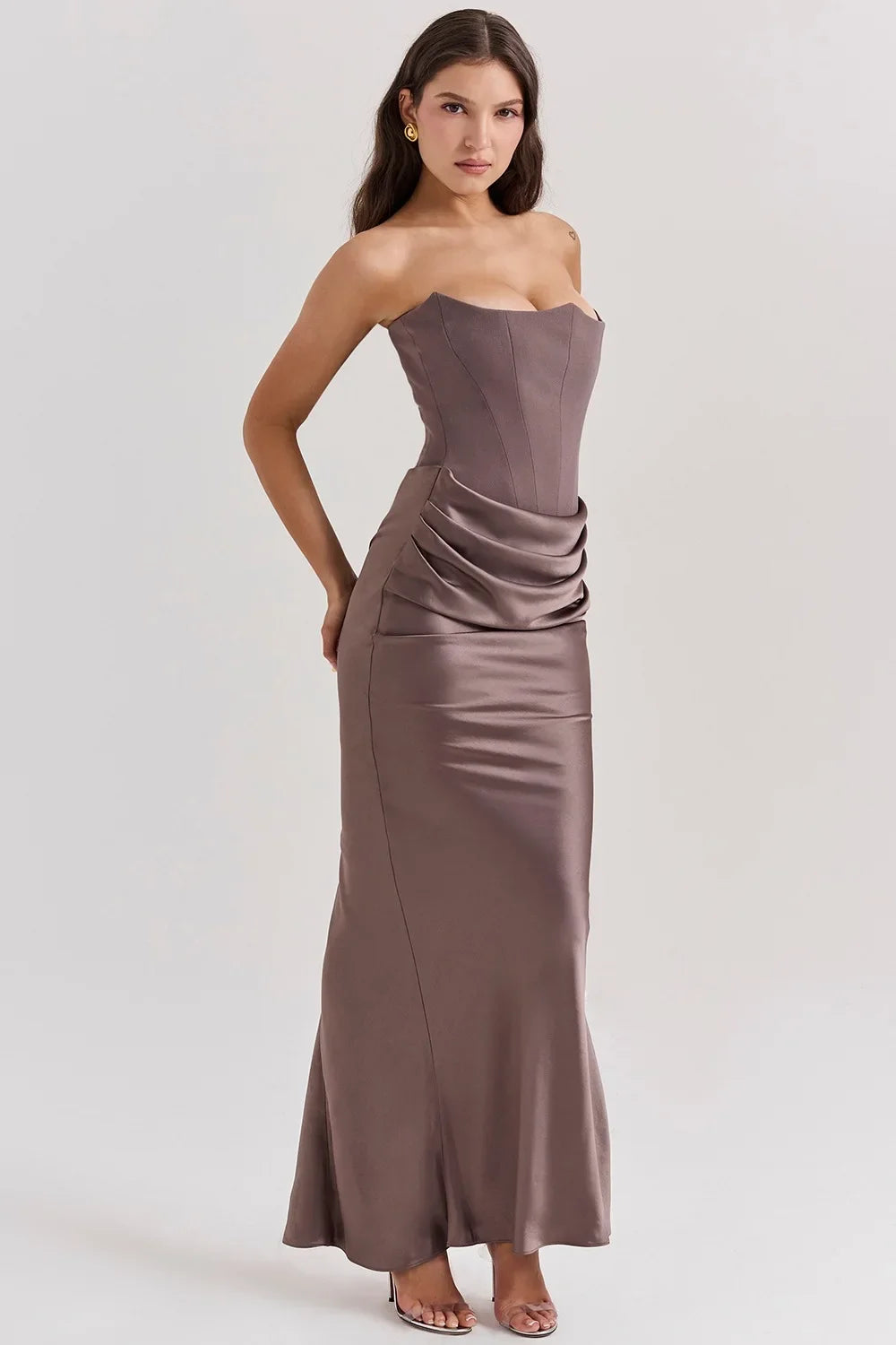 Mingmingxi 2025 Women's Evening Dress Strapless Pink Prom Party Dresses Sexy Satin Long Corset Dress Elegant Maxi Gala Dresses