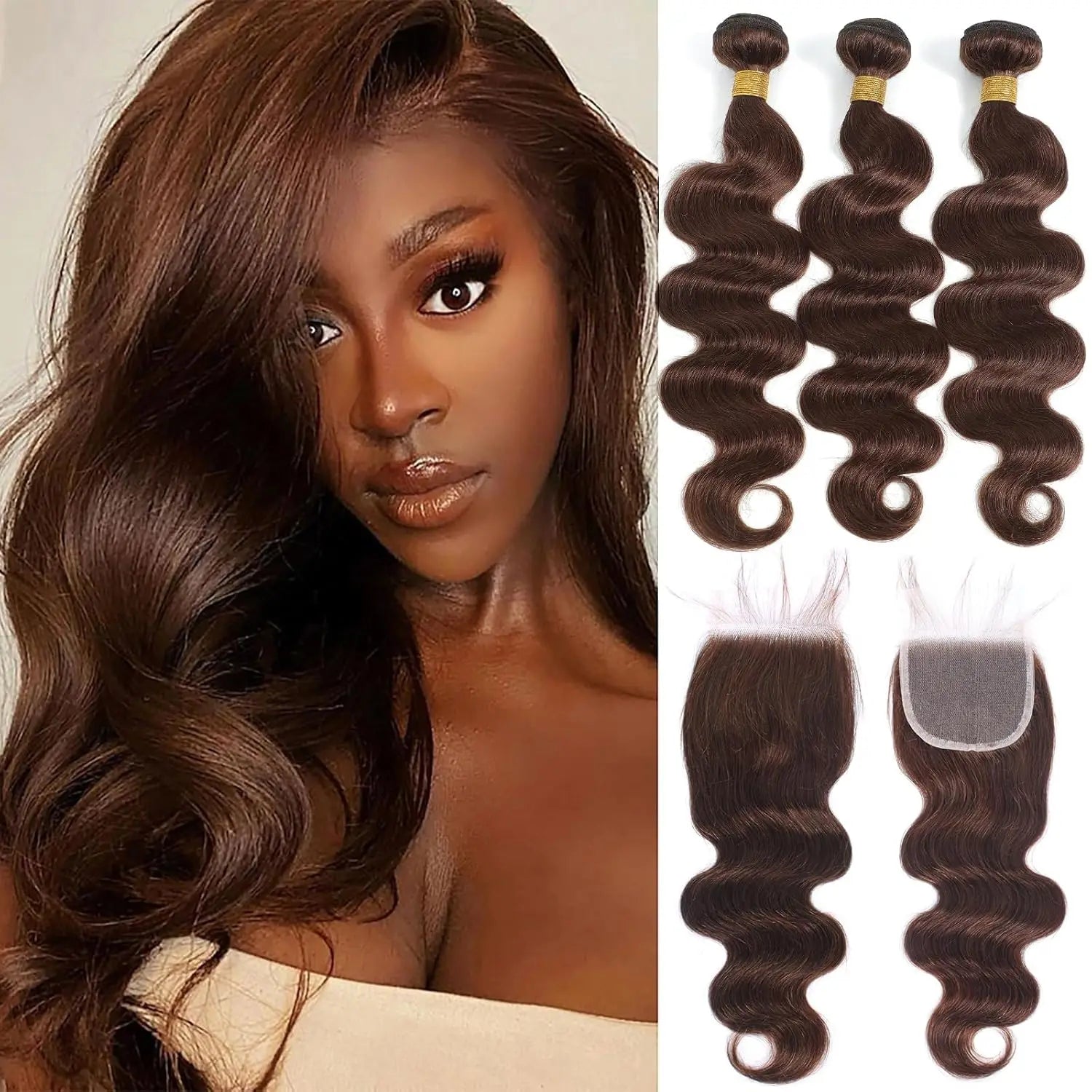 Bundles with Closure Body Wave Bundles Human Hair With 4x4 Lace Closure Brown Blonde Colored 3/4 Bundles Hair Remy For Women