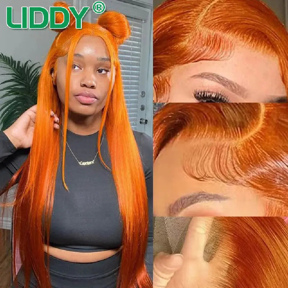 30 Inch Straight Orange Ginger Lace Front Wigs Human Hair 350 Colored Brazilian 360 HD Transparent Lace Frontal Wigs For Women