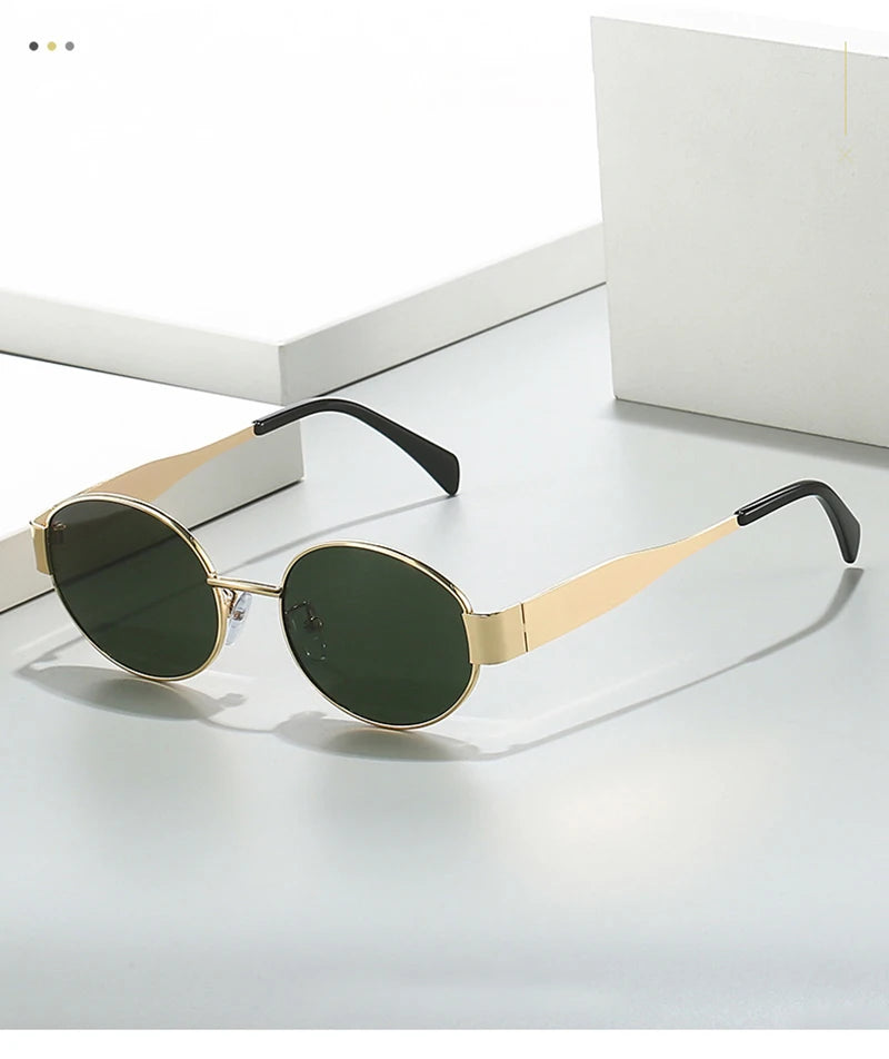 Retro Small Oval Sunglasses Men Women Luxury Metal Round Sun Glasses Male Classic Casual Driving Shades