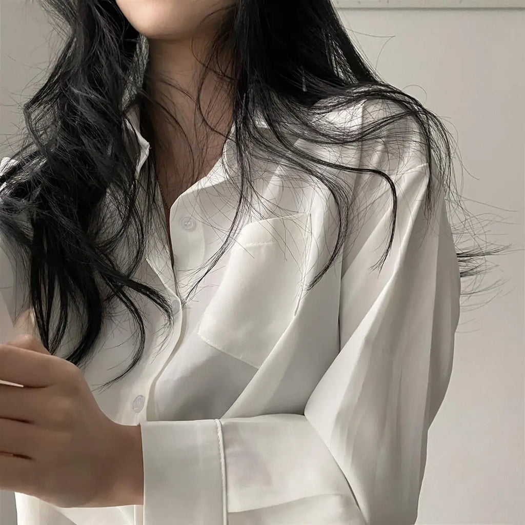 Long Sleeved Shirt And Blouse Simple Single Breasted Loose Casual Solid OL Trend Short Top Simple Elegant Fashion Women Clothes
