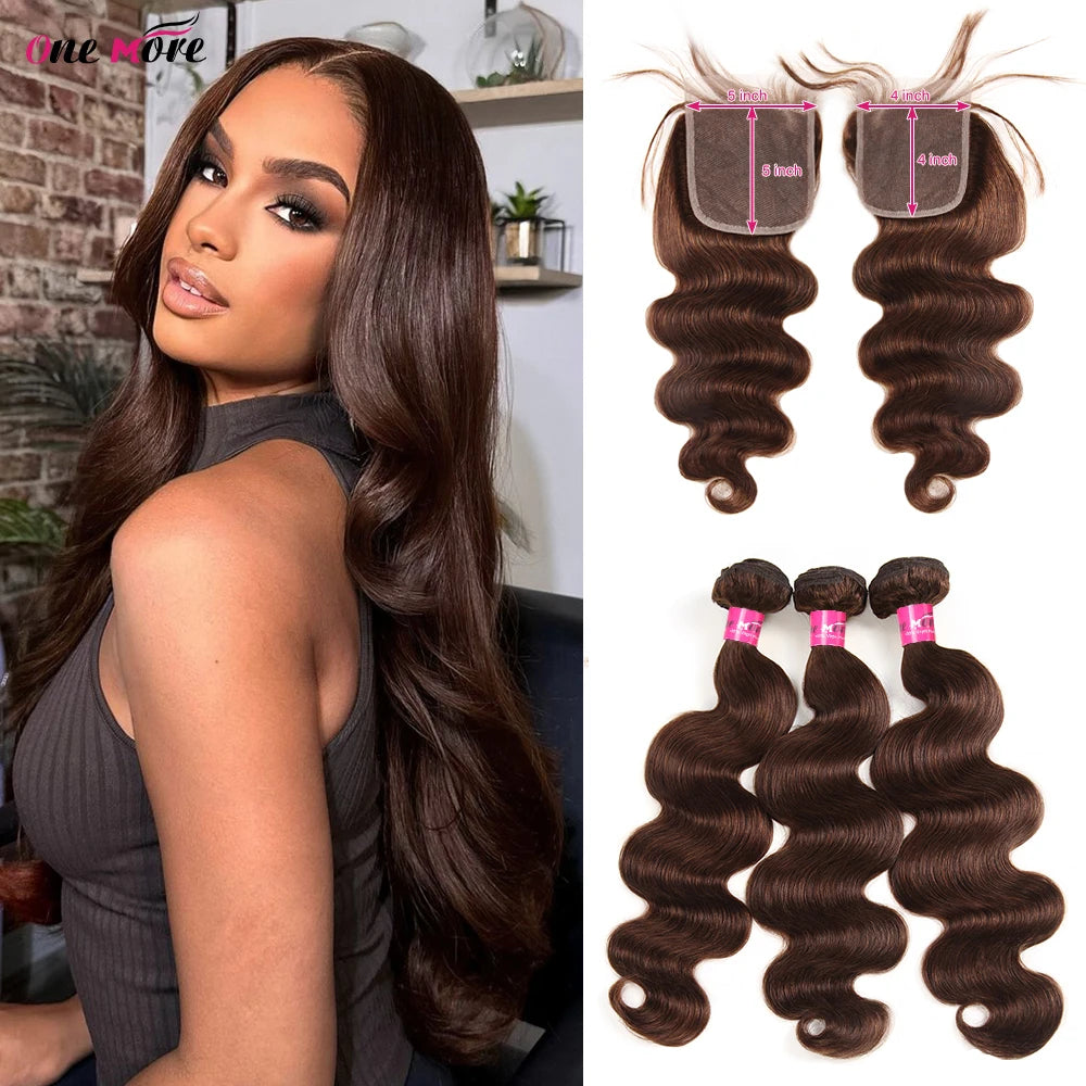 5x5 Closure With Bundles Chocolate Brown Body Wave Bundles With Closure 4x4 Ombre Colored Brown Human Hair Bundles With Closure