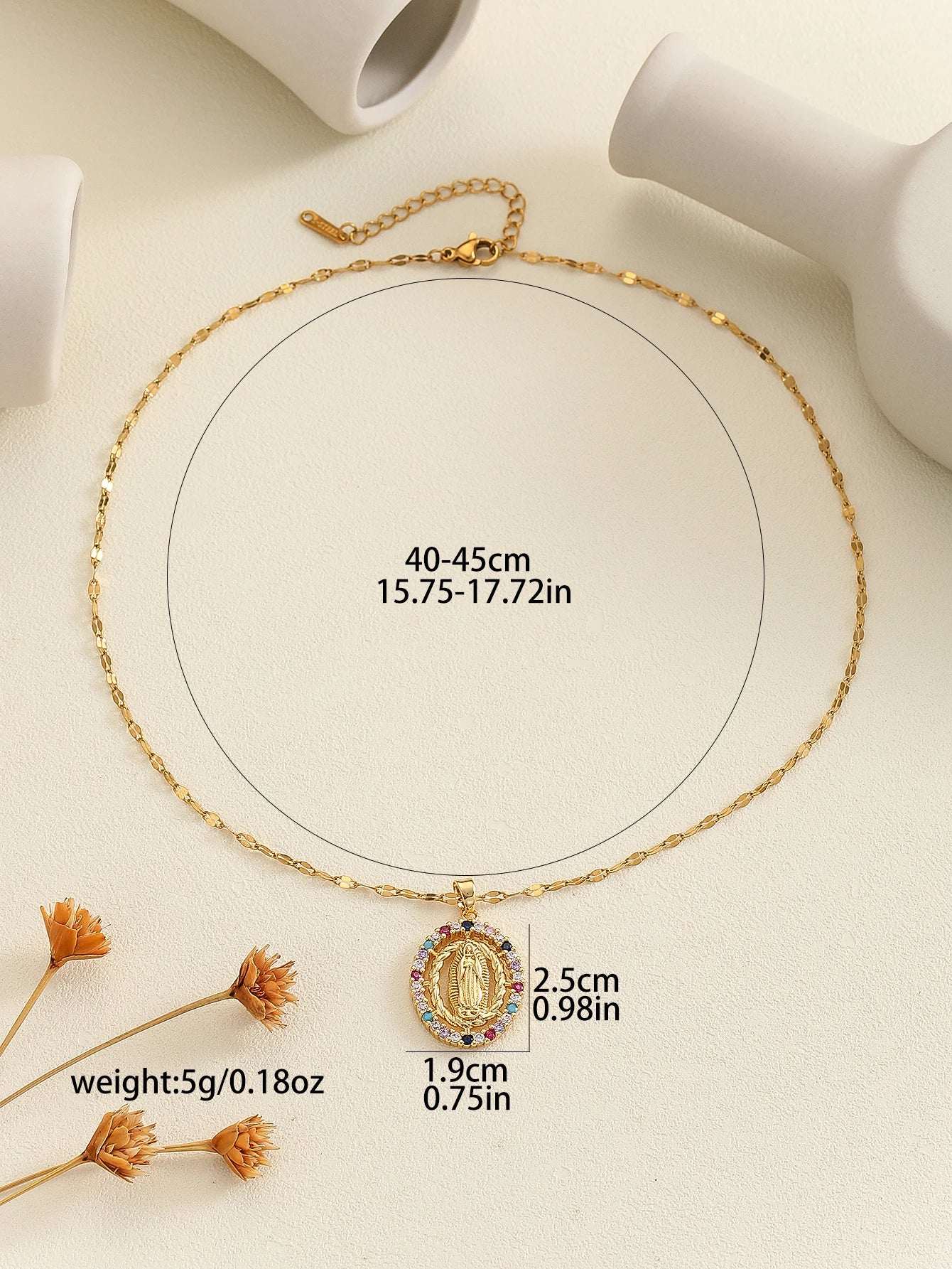 European and American fashion minimalist men and women's micro inlaid zirconium Virgin Mary hollowed out circular necklace