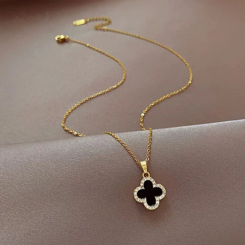 Lucky Four-leaf Clover CZ Necklace For Women's Dynamic Fashion Birthday Gift Clavicle Chain Versatile Fashion Accessories