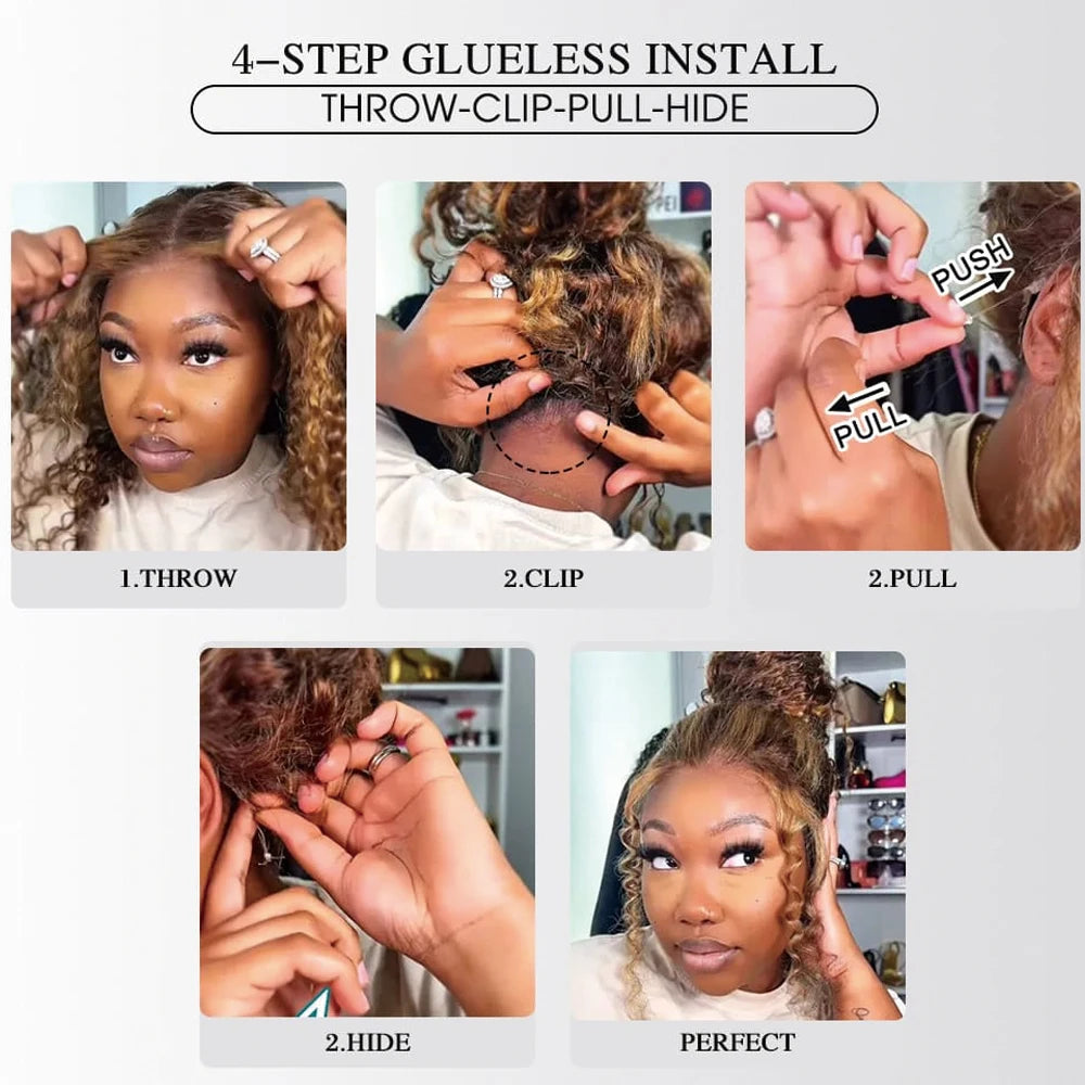 Deep Wave 30 Inch Invisible Strap 360 Full Lace Front Wig Honey Blonde Highlight Deep Curly Frontal Wig Glueless Wig Human Hair