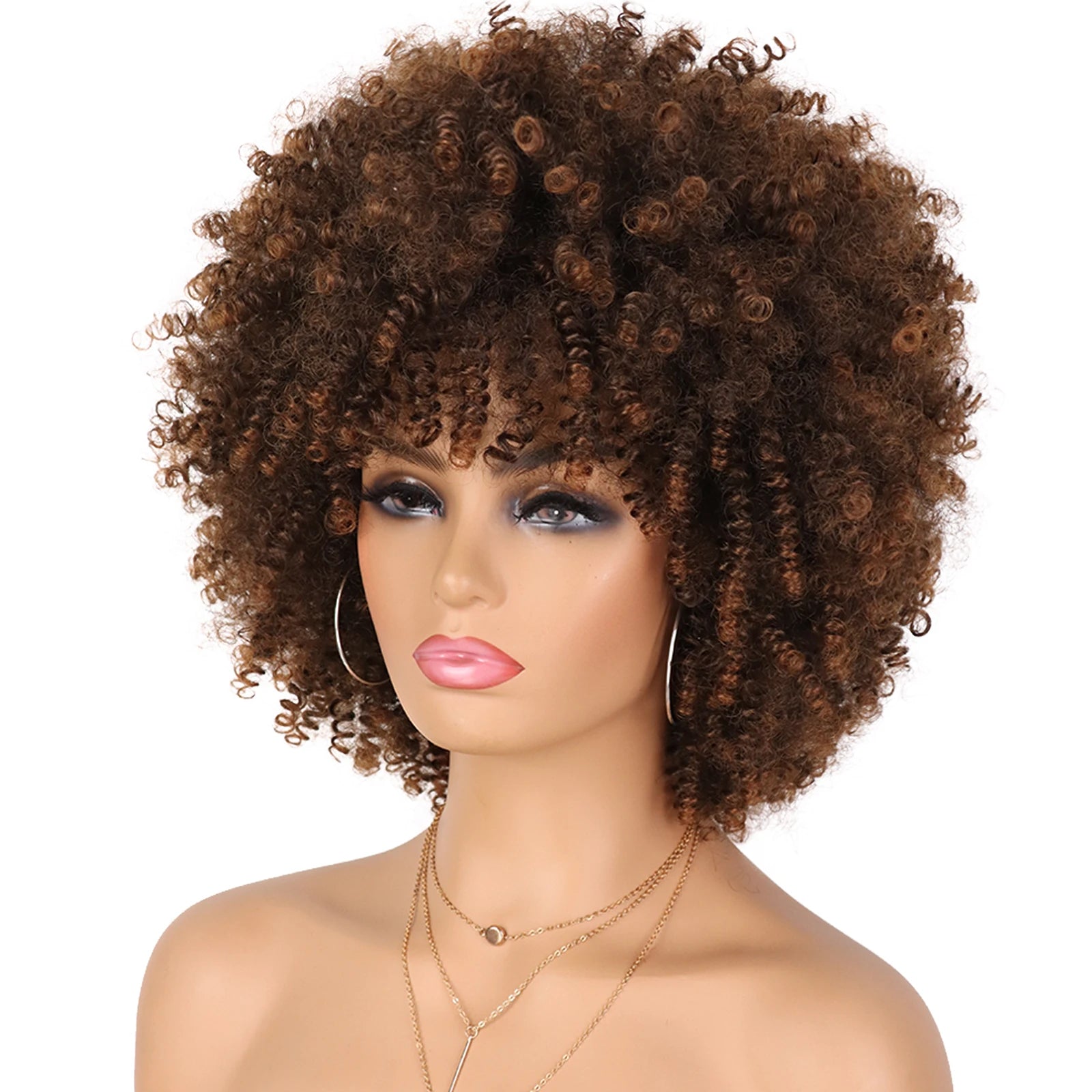 Tereshar Synthetic Short Curly with Bangs for Black Women 8 inch Afro Kinky Curly Wig Synthetic Hair Wigs for Daily Party Use