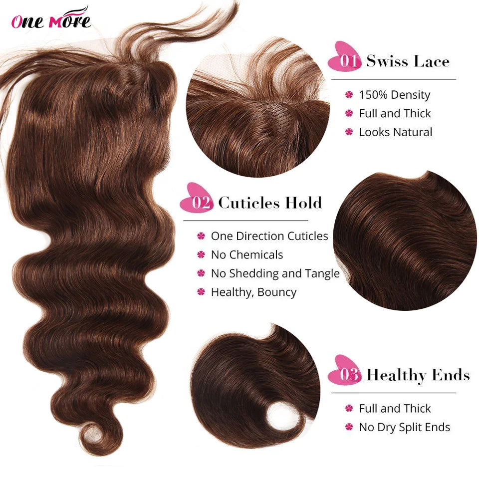 5x5 Closure With Bundles Chocolate Brown Body Wave Bundles With Closure 4x4 Ombre Colored Brown Human Hair Bundles With Closure