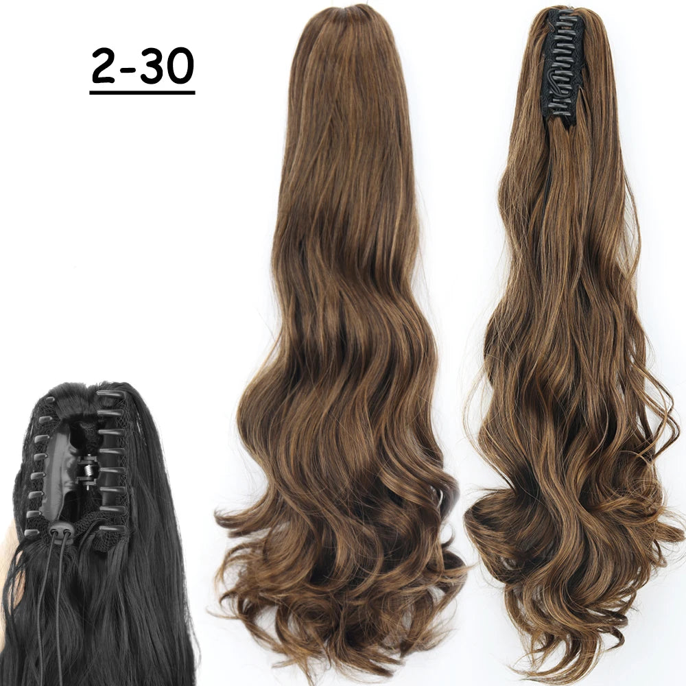 Synthetic Claw Clip Ponytail Hair Extension 24Inch Long Straight Ponytail Hair For Women Black Brown Pony Tail Hair Hairpiece