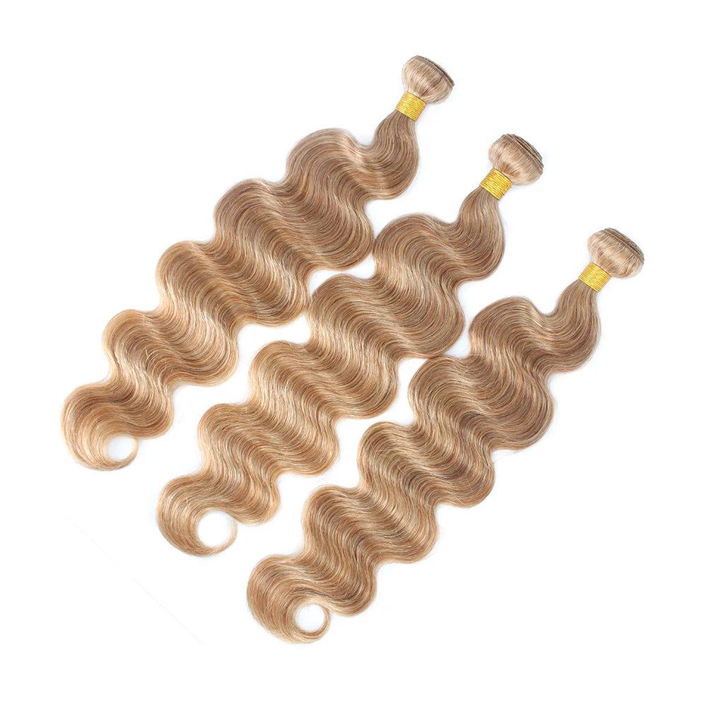 #27 Honey Blonde Human Hair Bundles with Closure Body Wave Bundles Hair With 4x4 Closure Brazilian Hair Weave Bundles Hair Remy