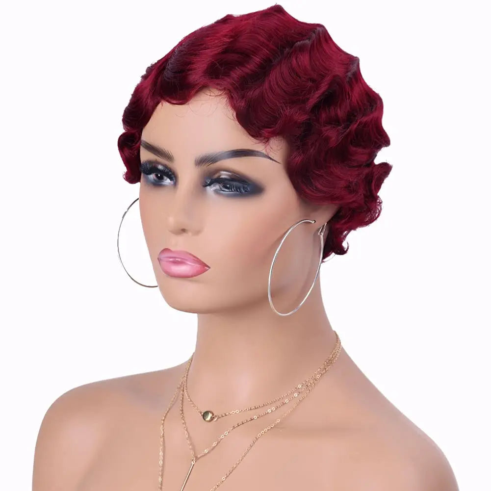 Finger Wave Synthetic Wig Short Mommy Hair Curly Wigs for Black Women Lady Nuna Wig 1920s Cosplay Costume Halloween Party
