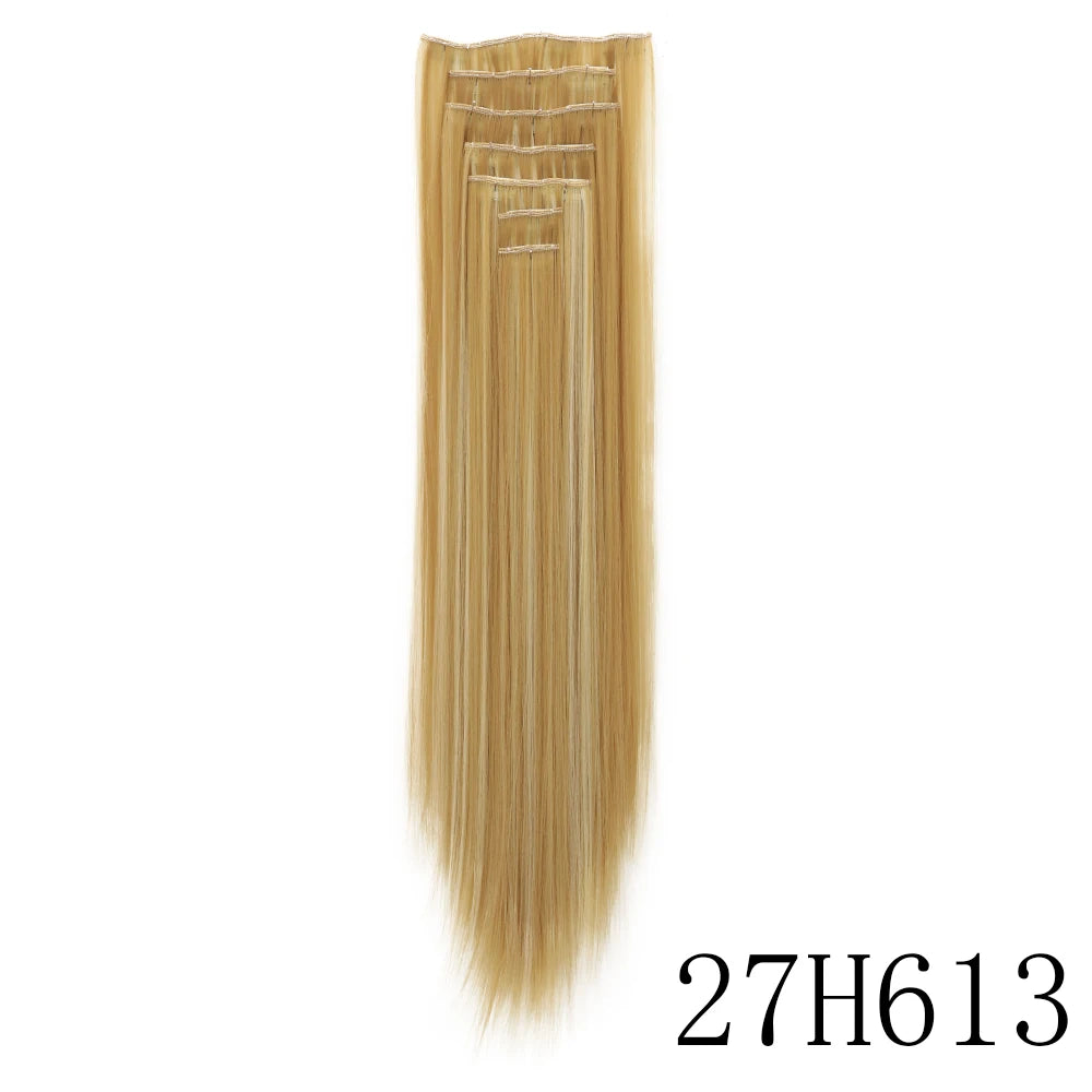 LANSA 7Clips Long Straight Synthetic Clip On Hair Extensions Cheveux Clip Naturel High Temperature Fiber Black Brown Hairpiece