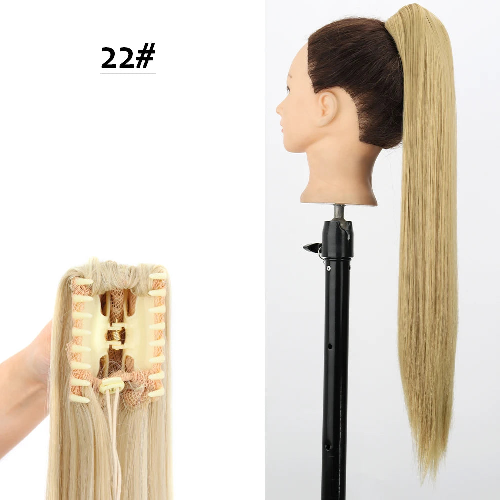 Synthetic Claw Clip Ponytail Hair Extension 24Inch Long Straight Ponytail Hair For Women Black Brown Pony Tail Hair Hairpiece