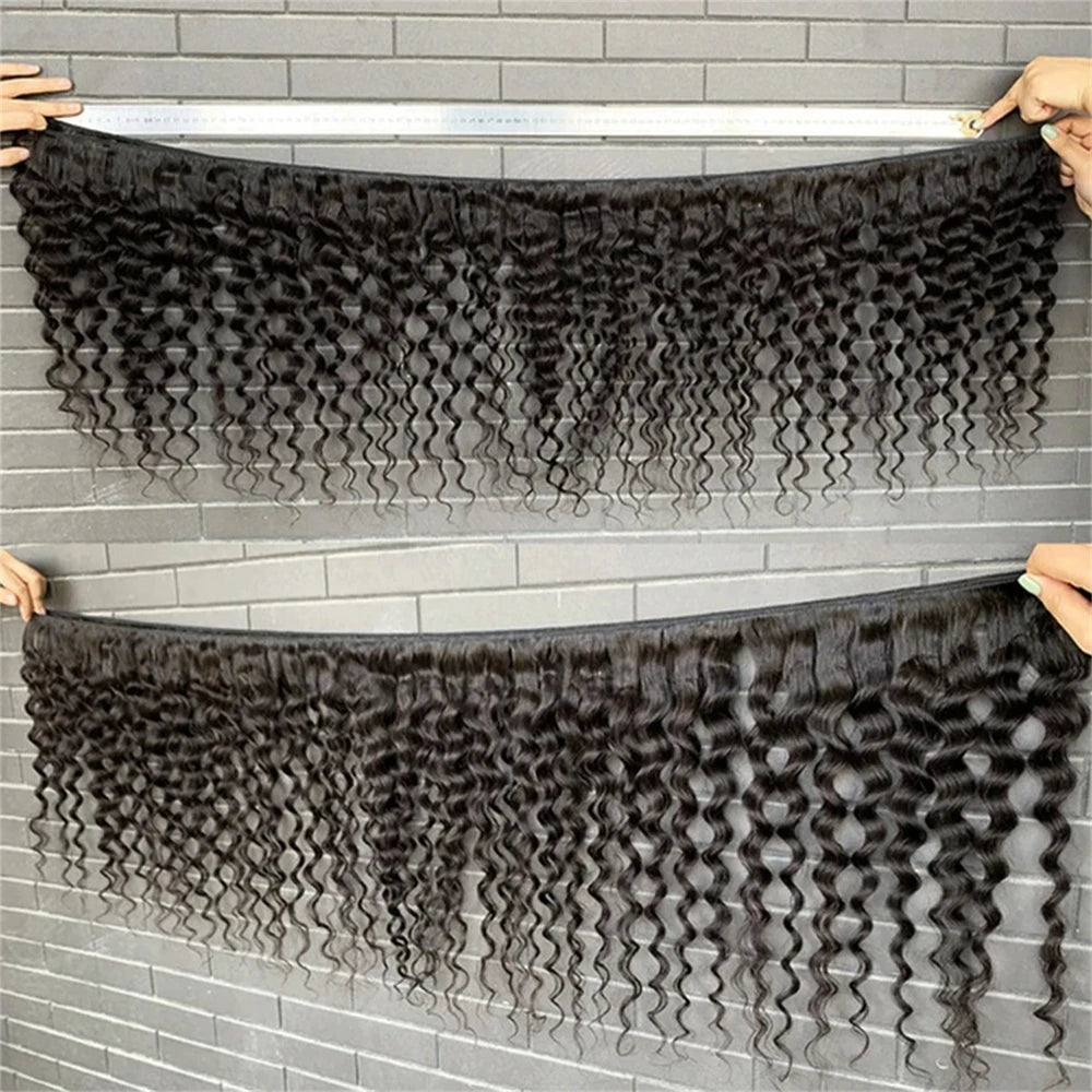 Deep Water Wave Bundles With Closure Frontal 100% Unprocessed Raw Human Hair Full And Thick 3 Bundles With 13x4 HD Lace Frontal