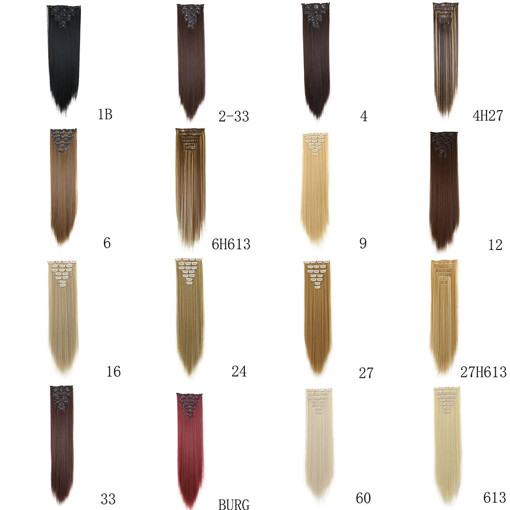 LANSA 7Clips Long Straight Synthetic Clip On Hair Extensions Cheveux Clip Naturel High Temperature Fiber Black Brown Hairpiece