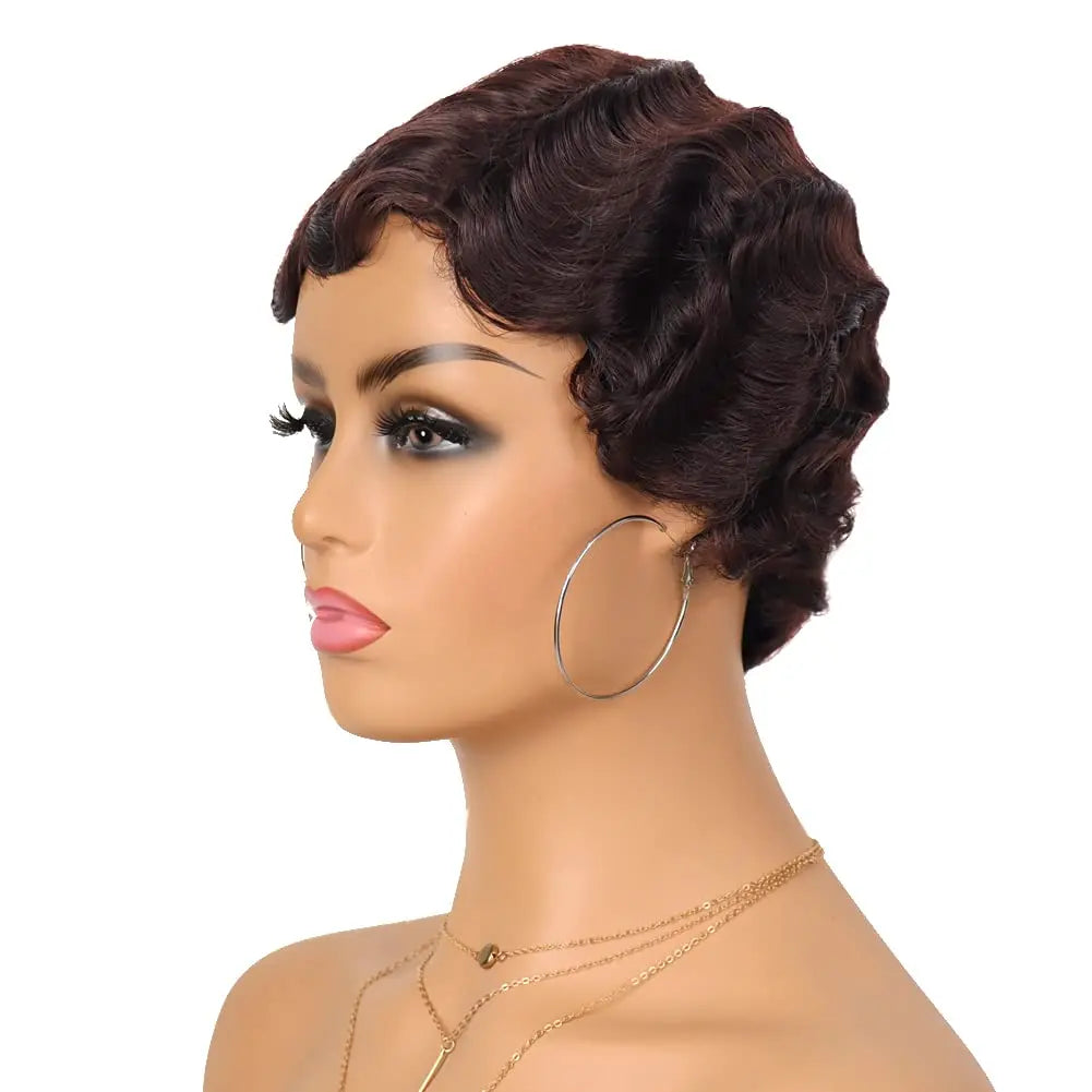 Finger Wave Synthetic Wig Short Mommy Hair Curly Wigs for Black Women Lady Nuna Wig 1920s Cosplay Costume Halloween Party