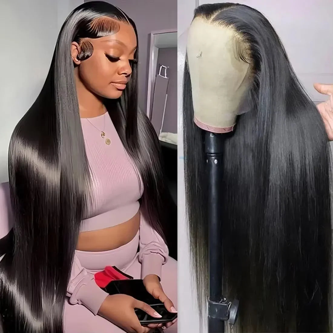200 Density 13x4 13x6 Full Frontal 360 HD Transparent Lace 40 46 Inch Long Straight 5x5 Closure Human Hair Pre plucked Wigs