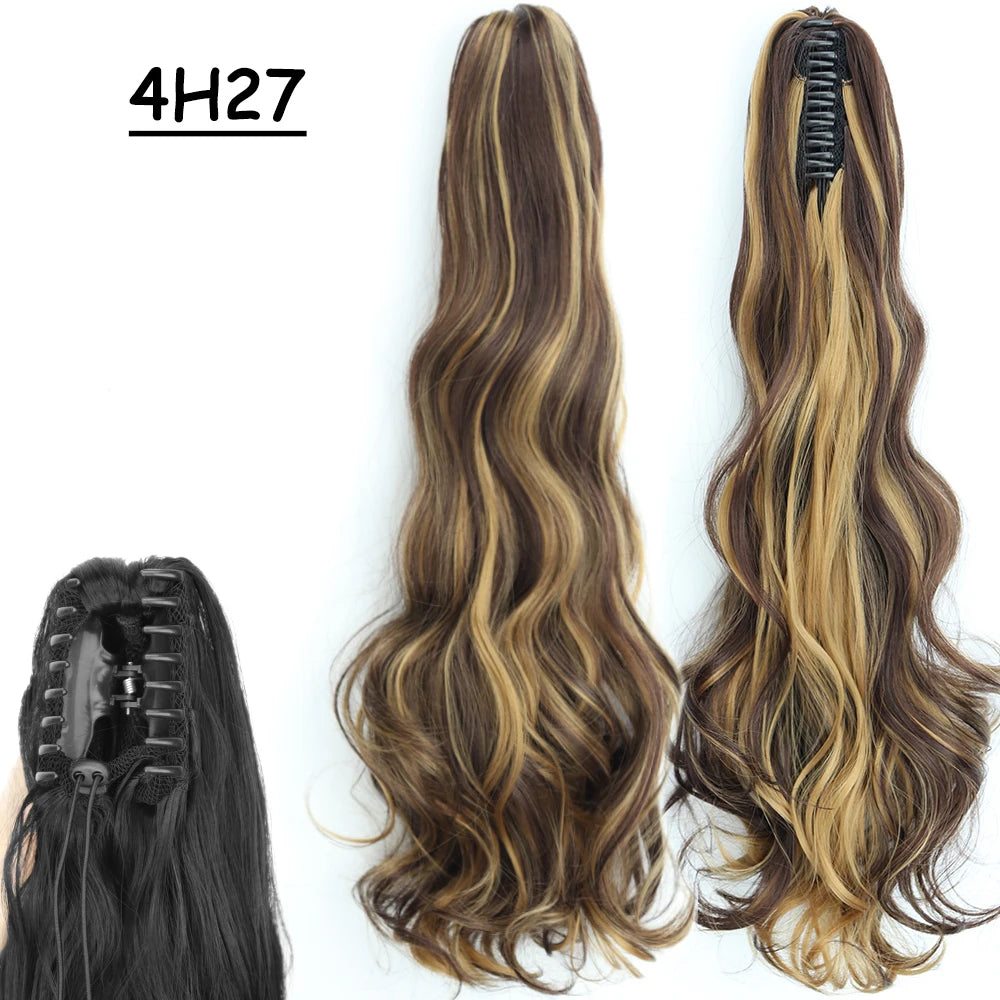 Synthetic Claw Clip Ponytail Hair Extension 24Inch Long Straight Ponytail Hair For Women Black Brown Pony Tail Hair Hairpiece