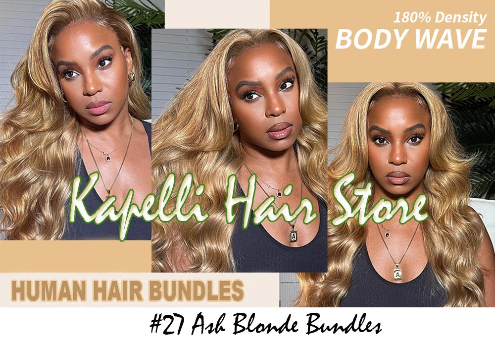 #27 Honey Blonde Human Hair Bundles with Closure Body Wave Bundles Hair With 4x4 Closure Brazilian Hair Weave Bundles Hair Remy