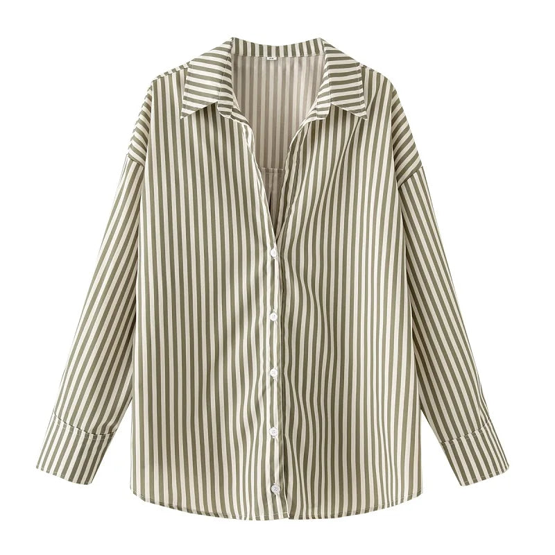 HXAO 2025 Shirts Blouses New Long Striped Shirt Women Long Sleeve Casual Shirts Large Tops Summer Plain Button Up Shirts 088