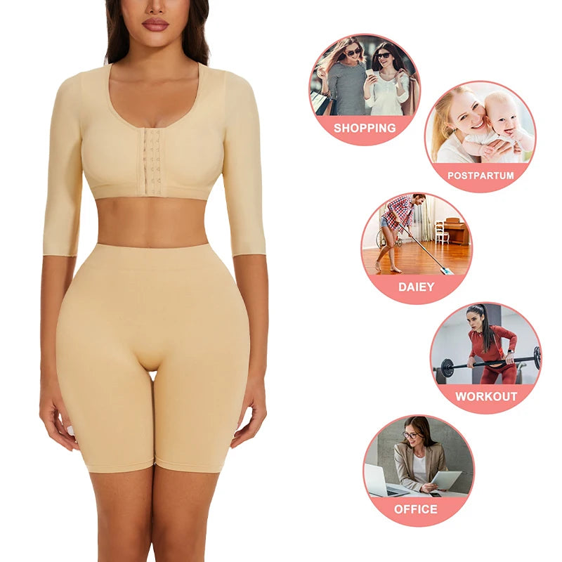 Upper Arm Shaper Sleeve Compression Top Women Push Up Breast Post Surgery Front Closure Bra Shapewear Back Support Cropped Tops