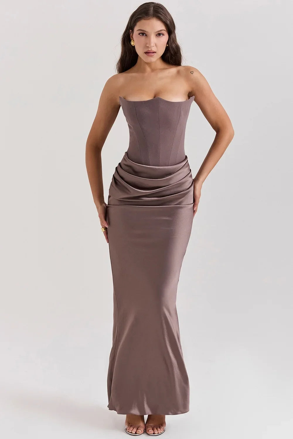 Mingmingxi 2025 Women's Evening Dress Strapless Pink Prom Party Dresses Sexy Satin Long Corset Dress Elegant Maxi Gala Dresses