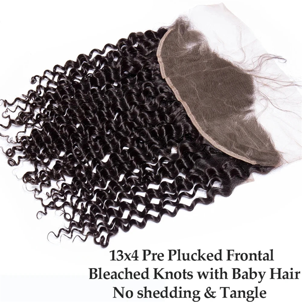 Deep Water Wave Bundles With Closure Frontal 100% Unprocessed Raw Human Hair Full And Thick 3 Bundles With 13x4 HD Lace Frontal