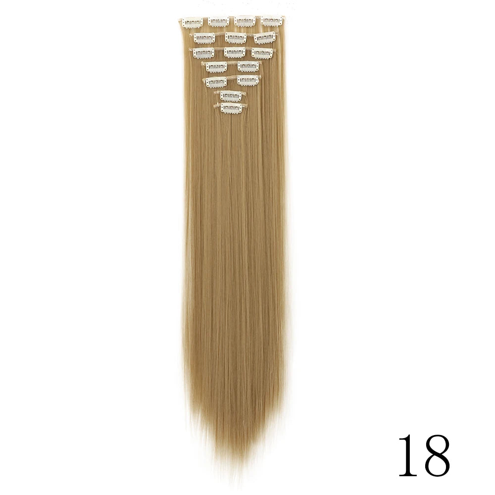 LANSA 7Clips Long Straight Synthetic Clip On Hair Extensions Cheveux Clip Naturel High Temperature Fiber Black Brown Hairpiece