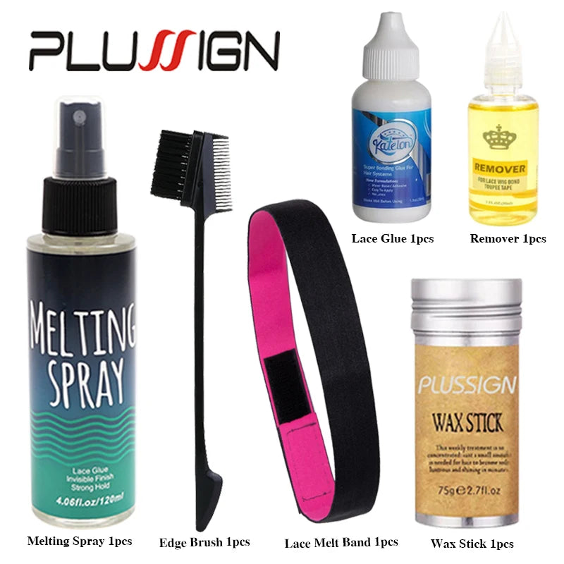 Waterproof Wig Glue With Remover Melting Spray Lave Wig Adhesive With Free Double Size Edge Brush Wax Stick Wig Band Hair Tools