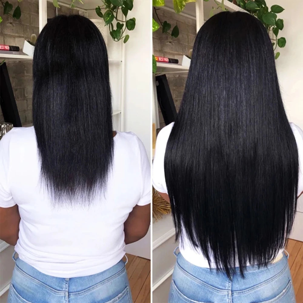 LANSA 7Clips Long Straight Synthetic Clip On Hair Extensions Cheveux Clip Naturel High Temperature Fiber Black Brown Hairpiece