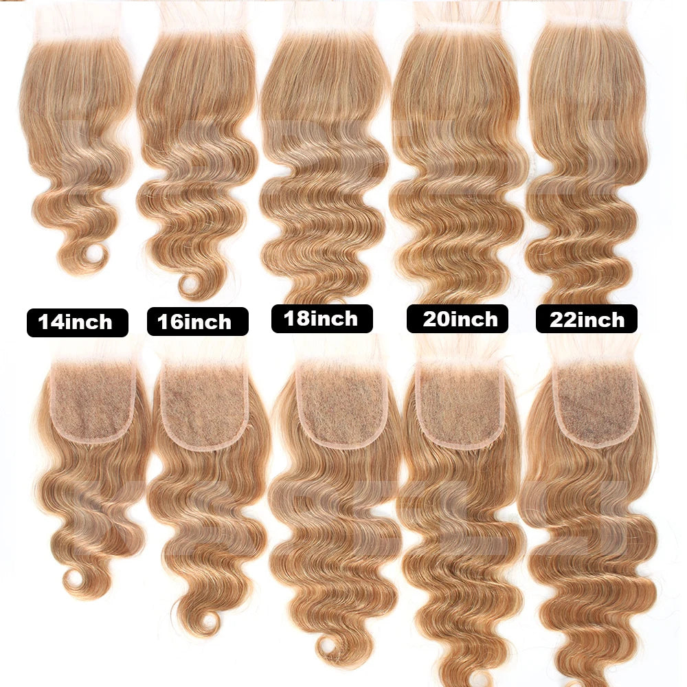 #27 Honey Blonde Human Hair Bundles with Closure Body Wave Bundles Hair With 4x4 Closure Brazilian Hair Weave Bundles Hair Remy