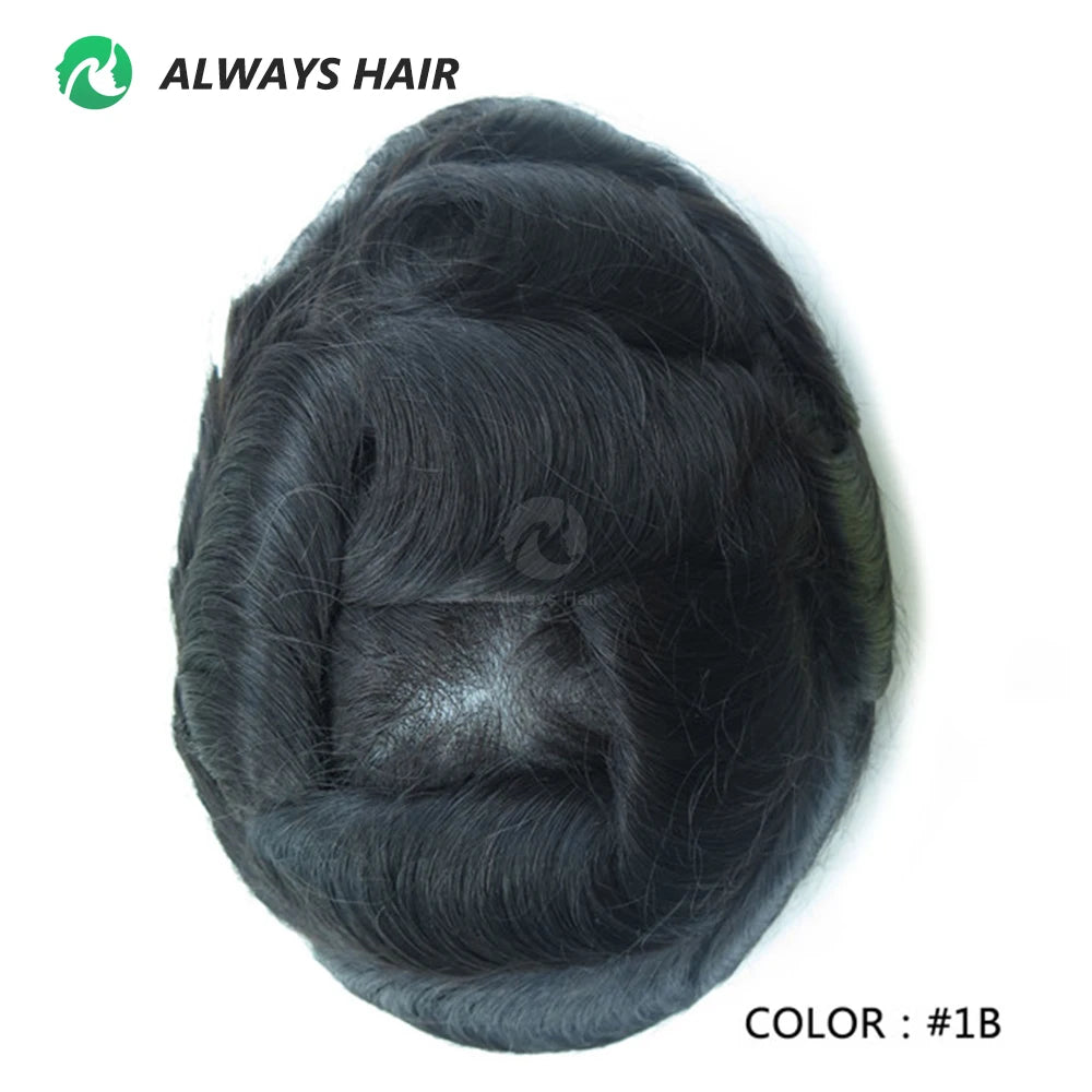 0.12-0.14mm PU Men Toupee Full Thickness Skin Indian Human Hair Men's Capillary Prothesis 130% Density Wig Man