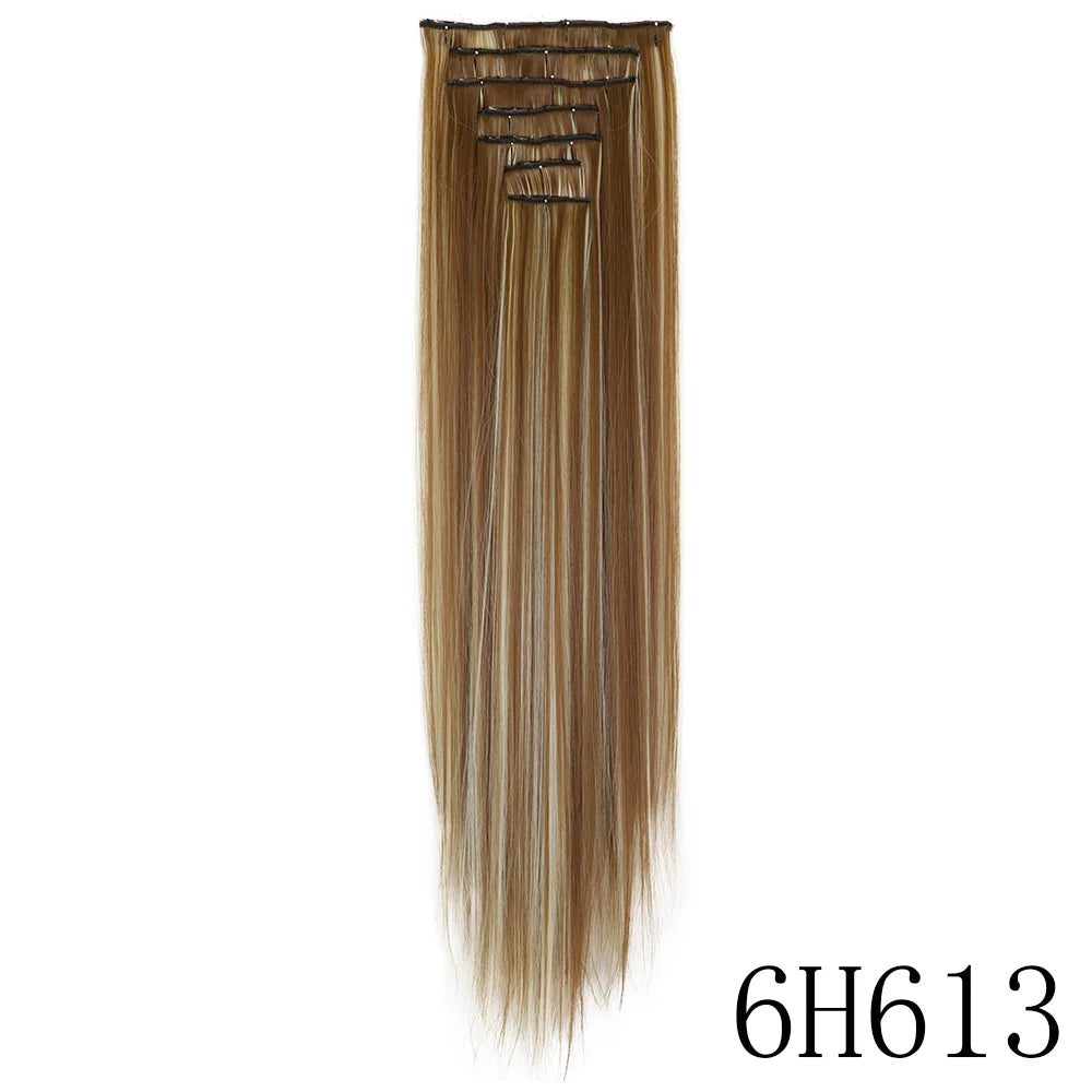 LANSA 7Clips Long Straight Synthetic Clip On Hair Extensions Cheveux Clip Naturel High Temperature Fiber Black Brown Hairpiece