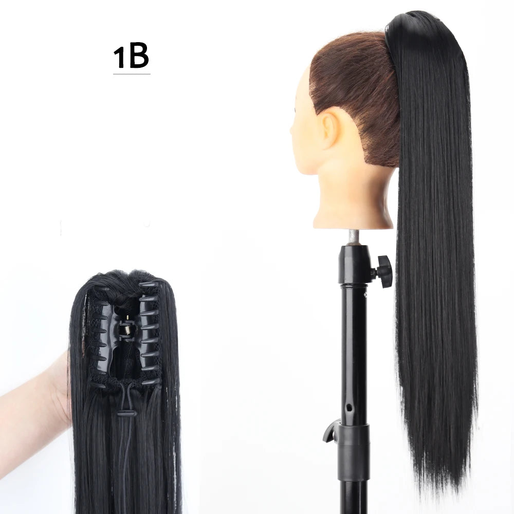Synthetic Claw Clip Ponytail Hair Extension 24Inch Long Straight Ponytail Hair For Women Black Brown Pony Tail Hair Hairpiece