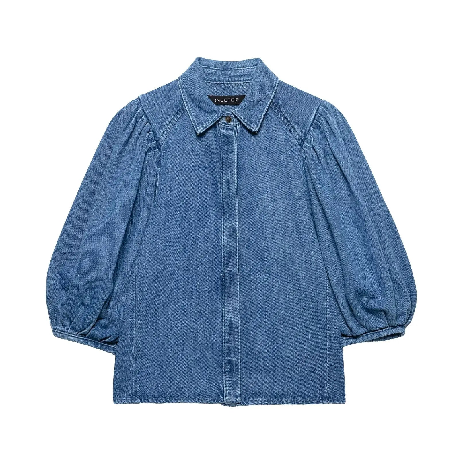 TRAFNLZGMSJ 2025 Spring Summer Casual Women's Denim Blouse Collar Single Breasted Loose Blouse New Fashion Shirts