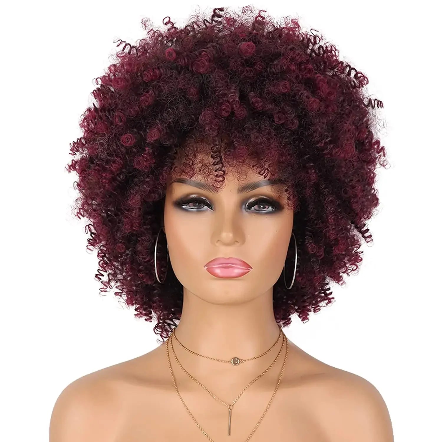 Tereshar Synthetic Short Curly with Bangs for Black Women 8 inch Afro Kinky Curly Wig Synthetic Hair Wigs for Daily Party Use