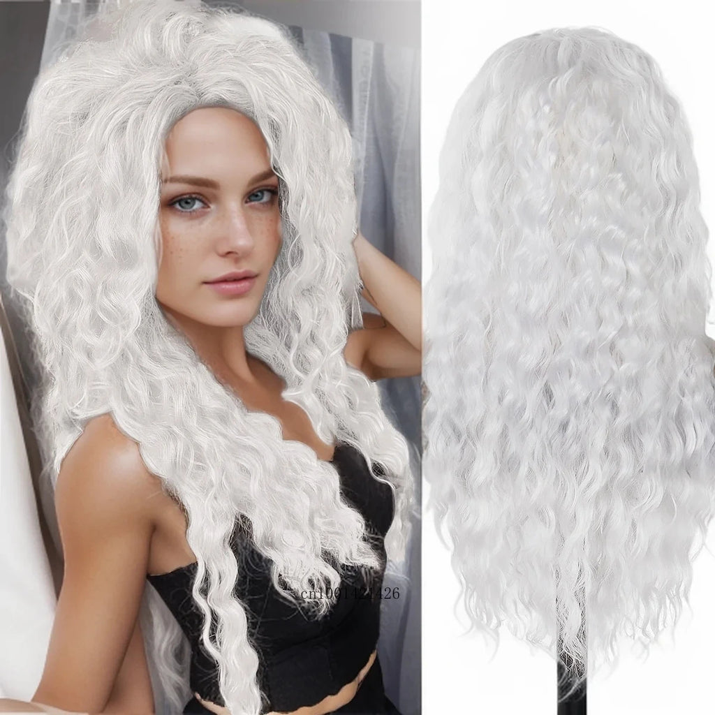 New Ash Blonde Wig Synthetic Long Curly Hair Wigs for Women Fluffy Wave Ombre Wig Costume Carnival Party Regular Cur Wig 26 Inch