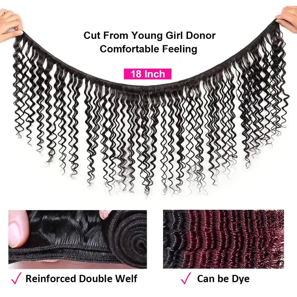 Human Hair Bundles with Closure Deep Wave 3 Bundles with 4x4 Lace Closure 100% Unprocessed Brazilian Virgin Curly Closure Bundle