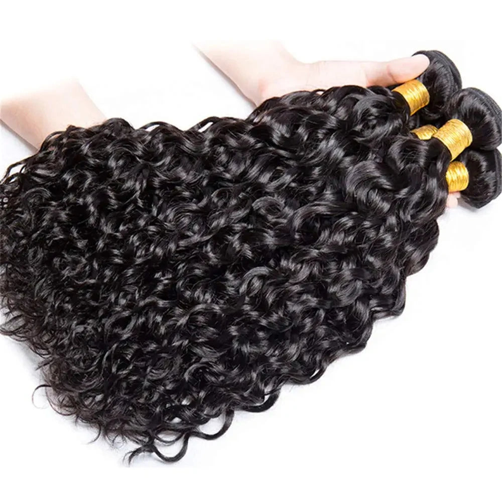 Deep Water Wave Bundles With Closure Frontal 100% Unprocessed Raw Human Hair Full And Thick 3 Bundles With 13x4 HD Lace Frontal