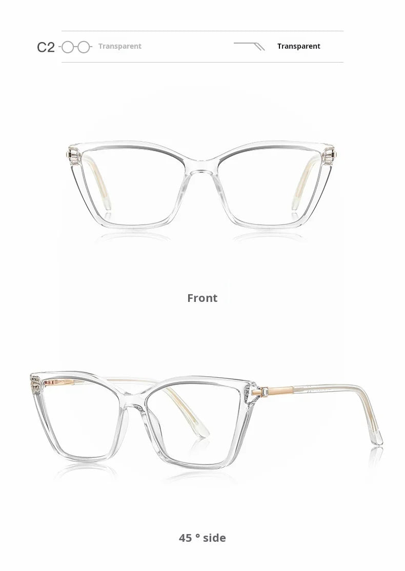 TFTB Fashion Trend Women Cat Eye Glasses Ultra Light TR90 Blue Light Blocking Alloy Optical Prescription Eyeglasses Frame 138mm