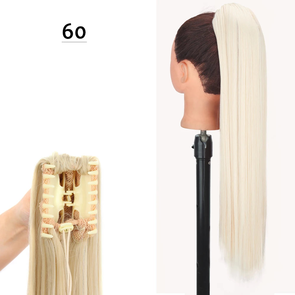 Synthetic Claw Clip Ponytail Hair Extension 24Inch Long Straight Ponytail Hair For Women Black Brown Pony Tail Hair Hairpiece