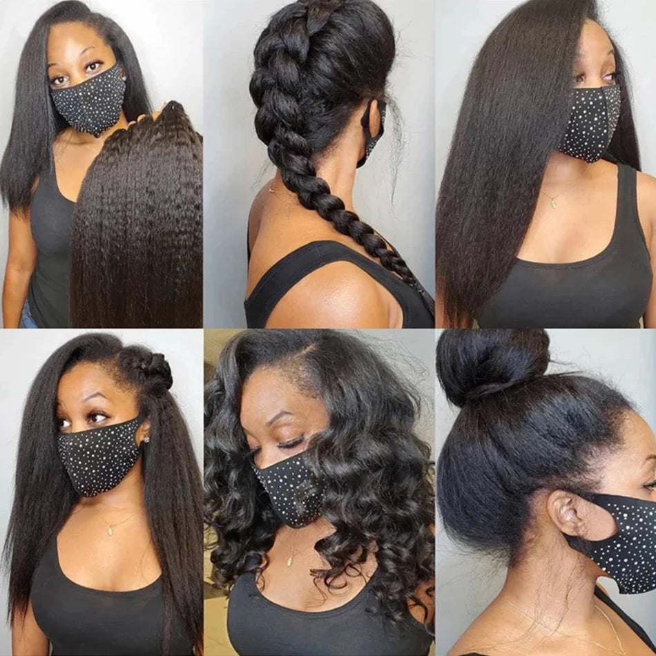 Kinky Straight 100% Raw Human Hair Bundles And Closure 4X4 3Bundles Yaki Straight Hair with HD Transparent Lace Frontal Tissage