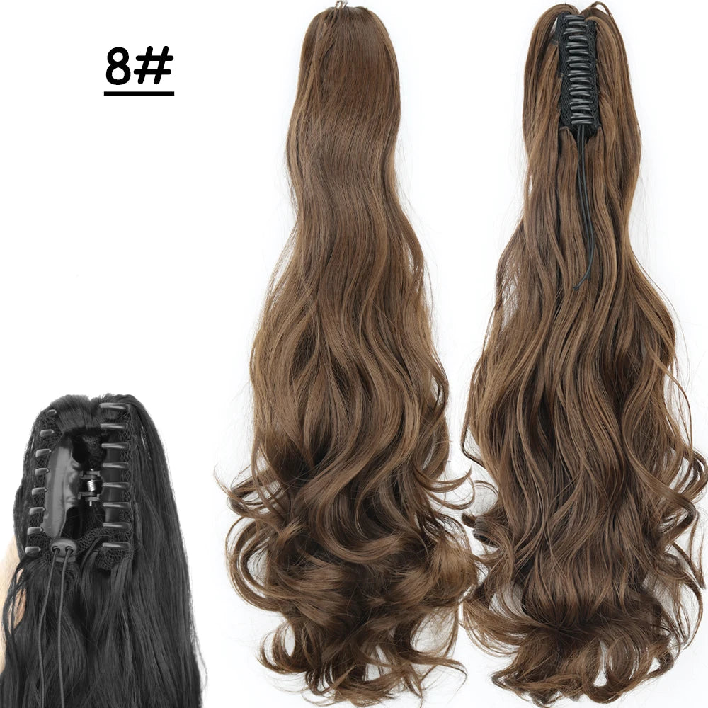 Synthetic Claw Clip Ponytail Hair Extension 24Inch Long Straight Ponytail Hair For Women Black Brown Pony Tail Hair Hairpiece