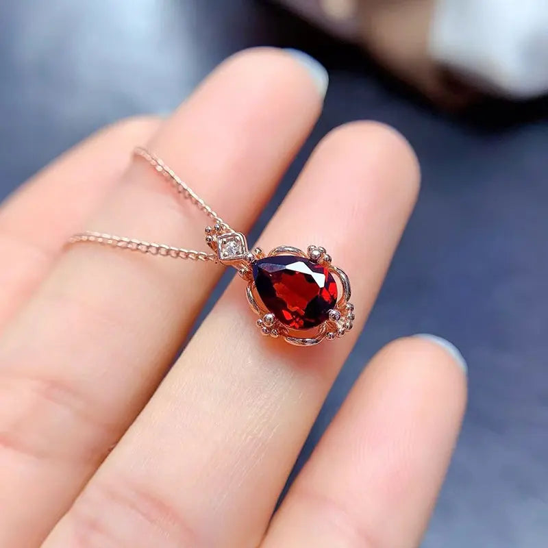Genuine 925 silver garnet pendant 6mm*8mm naturtal garnet necklace pendant with 45cm 925 silver necklace gift for women